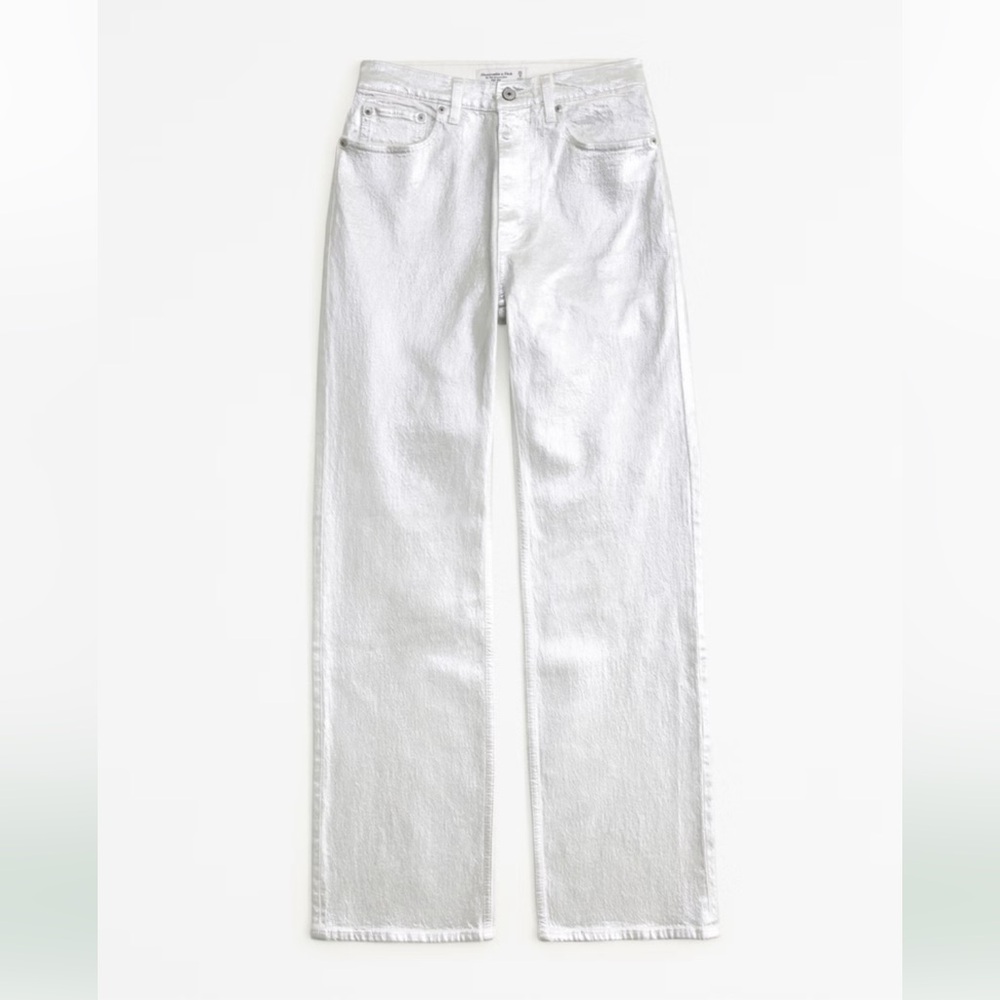 Abercrombie & Fitch Silver Metallic Vegan Leather 90s Relaxed High Rise Leans